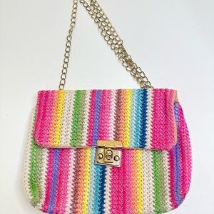 Colorful Striped Crochet Shoulder Bag